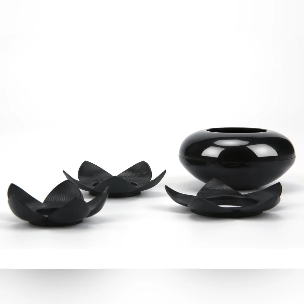 BLACK LOTUS Flower Shape Toothpick Cotton Bud Swab Qtip Holder Storage Box NEW